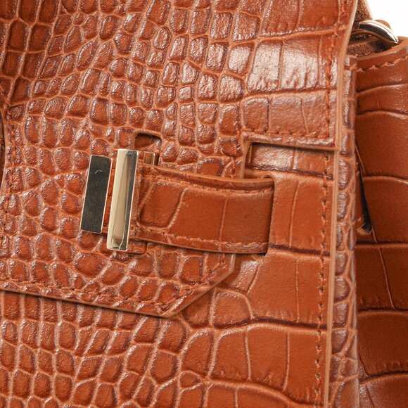 Teddy Blake Gigi Croco Camel Brown Top Handle Leather Handbag - Picture 9 of 12